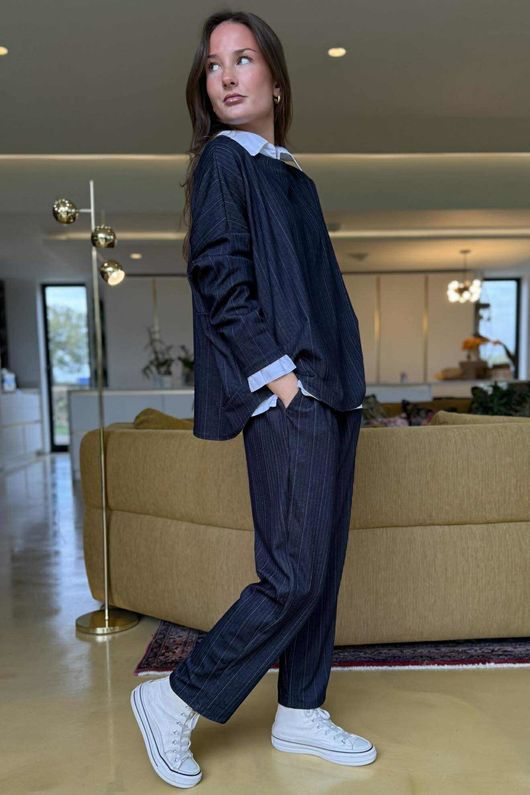 Wall Street Stretch Herringbone City Scoop Top Navy /40 =